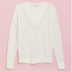 NWT Loft Ruffle Yoke Mixed Media Sweater Color Whisper White